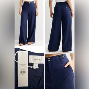 Fourth+Bay Wide Leg Trouser with Tab Detail in navy Women size 14